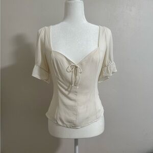 Reformation Cream Tie-Front Blouse